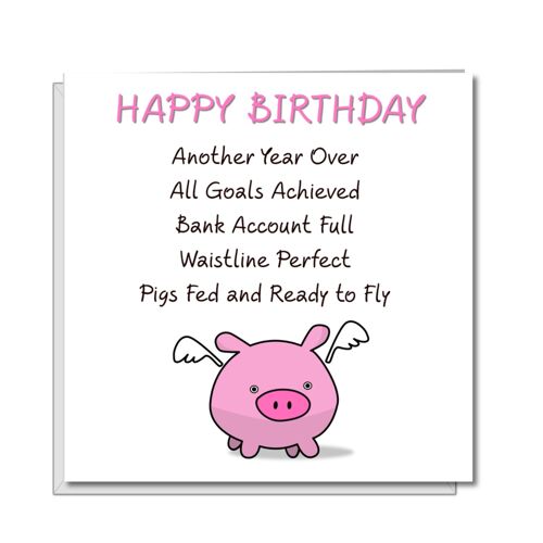 Funny Birthday Card - Pigs might Fly - Humorous Card