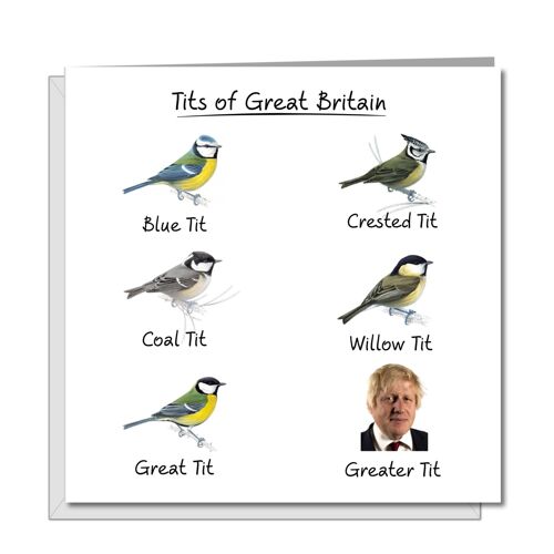 Funny Boris Johnson Birthday Card - Birds, Greater Tit