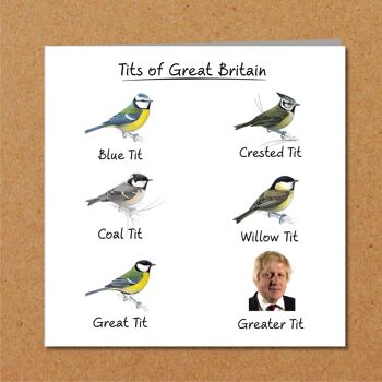 Carte d'anniversaire amusante de Boris Johnson - oiseaux, mésange 2