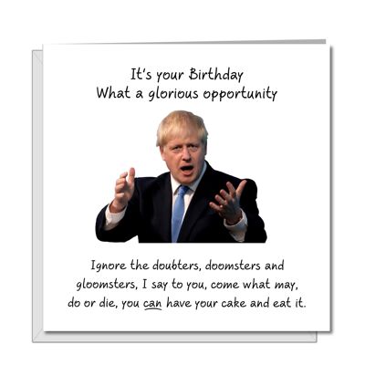 Divertente biglietto di auguri per il compleanno di Boris Johnson: mangia una torta e mangiala