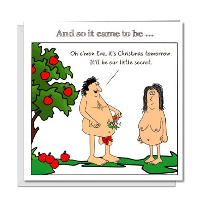 Tarjeta de Navidad divertida - Adán y Eva - Humor grosero