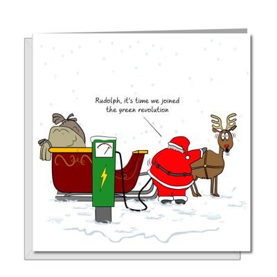 Tarjeta de Navidad divertida - Santa Goes Green / Sostenible