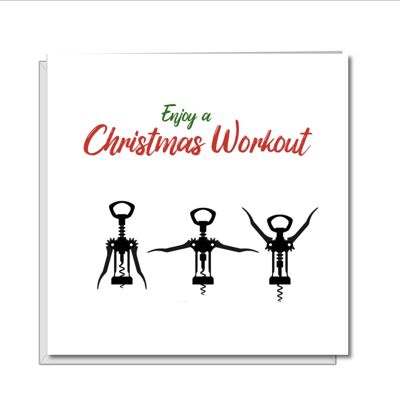 Lustige Weihnachtskarte - Training mit Wein/Korkenzieher.