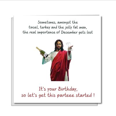 Divertida tarjeta de cumpleaños de diciembre - Tiempo de fiesta con Jesús
