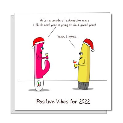 Carte de Noël drôle de blague - Vibes positives pour Happy 2022
