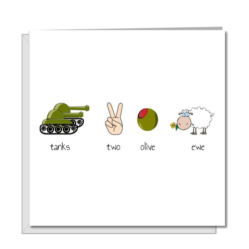 Funny Thank You Card - Tank Two Olive Ewe
