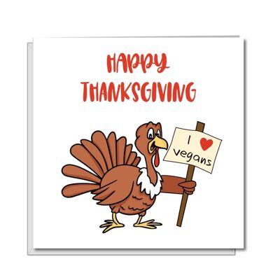 Divertida tarjeta vegana de acción de gracias, tarjeta vegetariana de felices fiestas - Turquía - Divertida y humorística, caricatura, hecha a mano