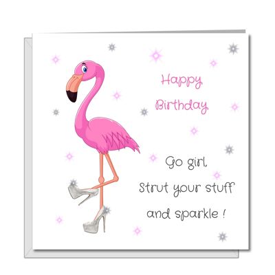 Geburtstagskarte für Freundin – glamouröse Flamingo-Schuhe