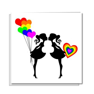 Tarjeta de compromiso de San Valentín lesbiana LGBT - Siluetas de niña