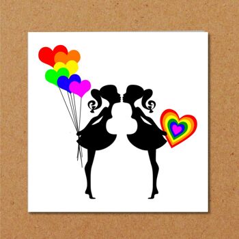 Carte de fiançailles LGBT Lesbian Valentines - Silhouettes de fille 2