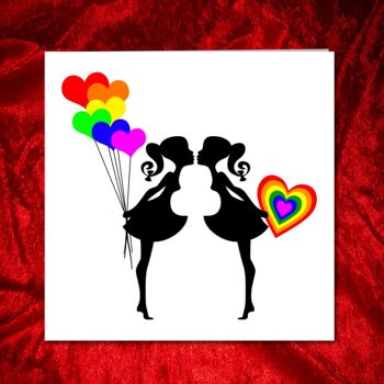 Carte de fiançailles LGBT Lesbian Valentines - Silhouettes de fille 3