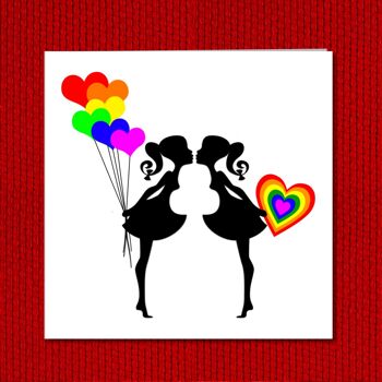 Carte de fiançailles LGBT Lesbian Valentines - Silhouettes de fille 4