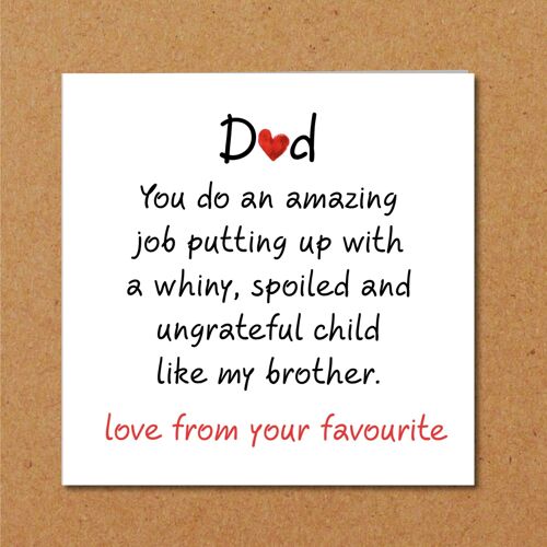 Whiny Brother Fathers Day Card from Daughter / Son