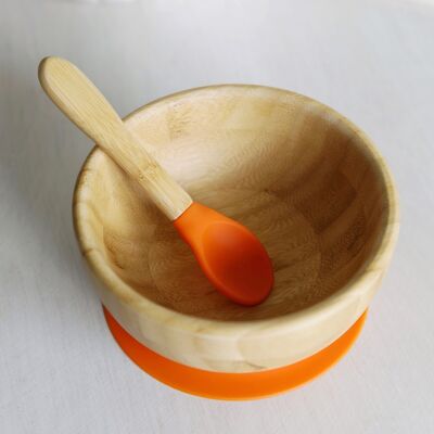 Cuenco de bambú con cuchara a juego naranja