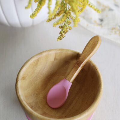 Cuenco de bambú con cuchara a juego rosa