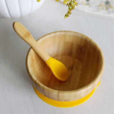 Ciotola in bambù con cucchiaio abbinato giallo