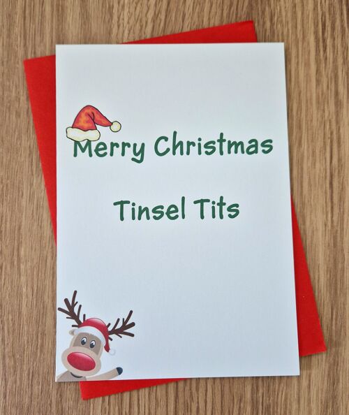 Funny Rude Christmas Card - Merry Christmas Tinsel T*ts