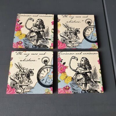 Posavasos de Alicia en el país de las maravillas, posavasos de madera decoupage