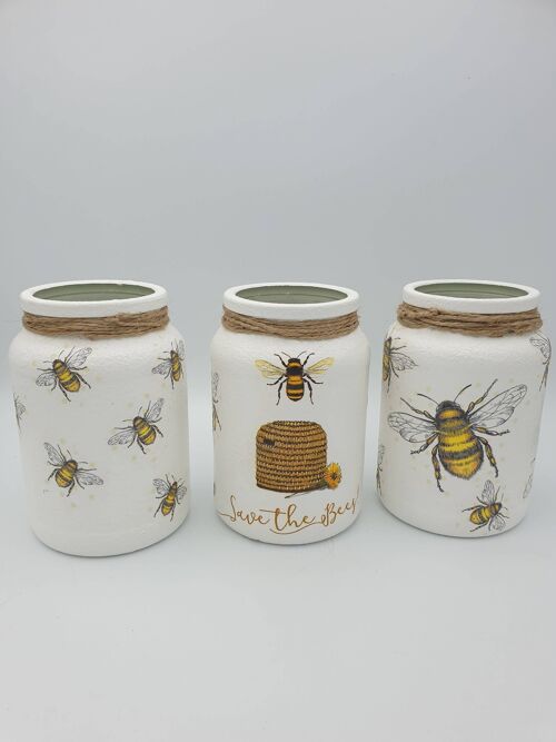 Bee Decorative Jars, Upcycled Glass Vases, Utensil Pots