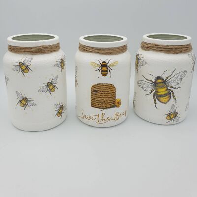 Frascos decorativos de abejas, jarrones de vidrio reciclado, ollas para utensilios