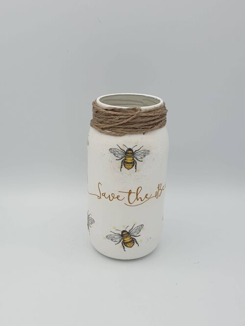 Bee Decoupage jar, Upcycled Glass Small Vase