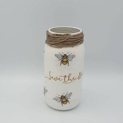 Frasco de decoupage de abeja, jarrón pequeño de vidrio reciclado