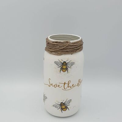Frasco de decoupage de abeja, jarrón pequeño de vidrio reciclado
