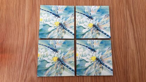 Blue Dragonfly Decoupage Coasters