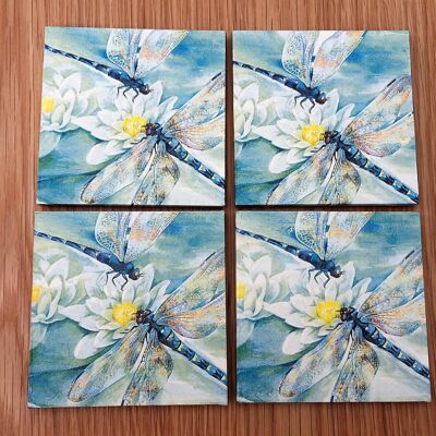 Blue Dragonfly Decoupage Coasters