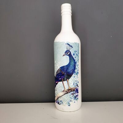 Blaue Pfauenflasche, Geschenke für Pfauenliebhaber, Upcycled Gla-375