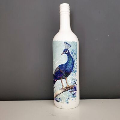 Blue Peacock Bottle, Peacock Lover Gifts,  Upcycled Gla-375