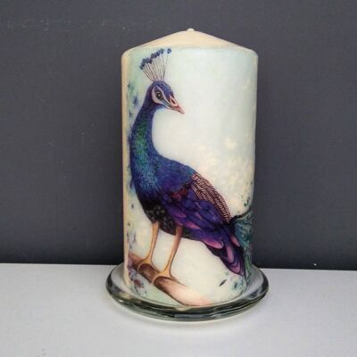 Vela Decoupage Pavo Real Azul