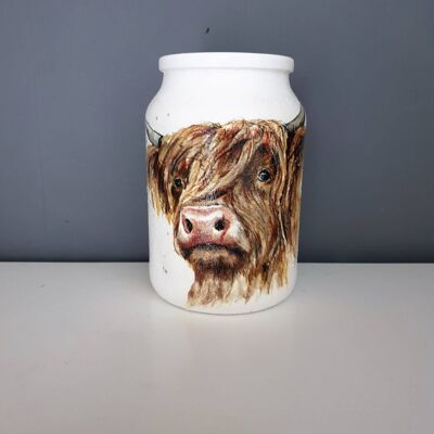 Tarro de decoupage de vaca marrón, jarrón de vidrio reciclado