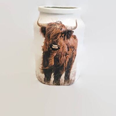 Brown Highland Cow Decoupage Jar, Cow Lover Gifts,