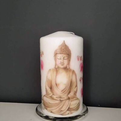 Vela de pilar decorada con Buda