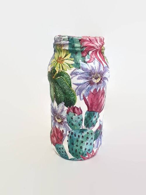 Cactus Decoupage Jar, Upcycled Glass Vase, Succulent