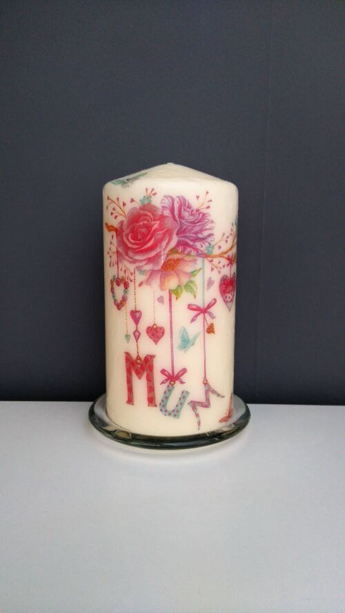 Decorative Mum Pillar Decoupage Candles