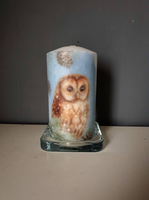 Decorative Snow Owl Pillar Candle