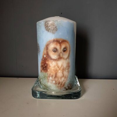 Decorative Snow Owl Pillar Candle