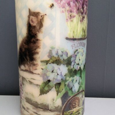 Decoupage Katze Stumpenkerze