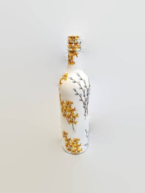 Decoupage Floral Bottle, Yellow And Grey Home Décor-345