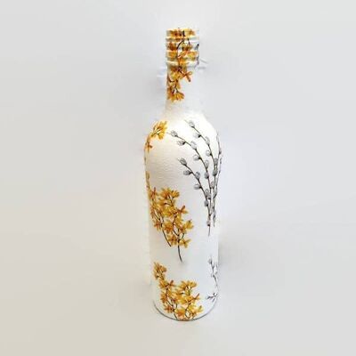 Decoupage Floral Bottle, Yellow And Grey Home Décor-345