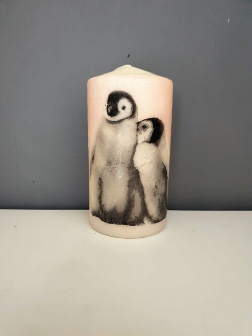 Decoupage Penguin Pillar Candle