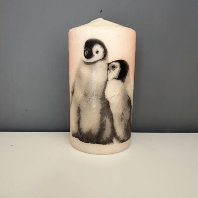Decoupage Penguin Pillar Candle
