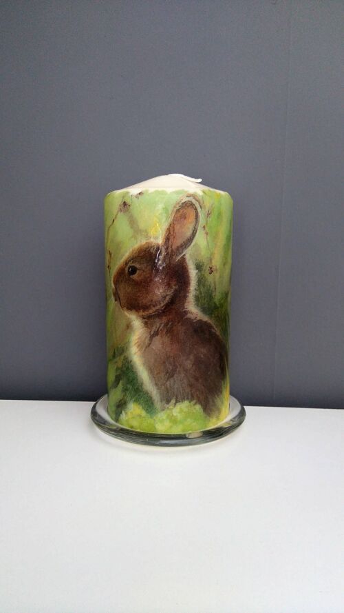 decoupage rabbit decorated candle