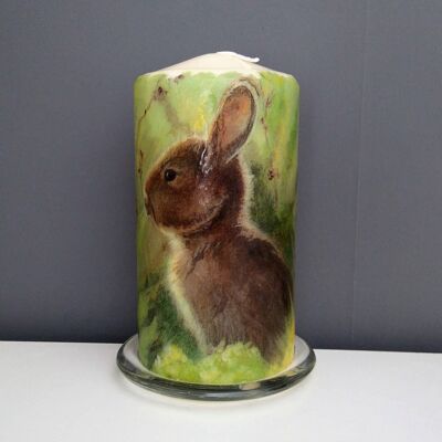 decoupage rabbit decorated candle