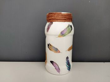 Pot de découpage de plumes, vase en verre recyclé, 2
