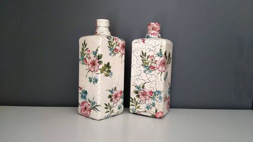 Floral Decorative Bottle, Decoupage Bottle, Upcycled Gl-399