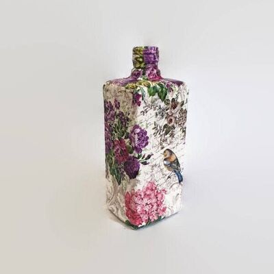 Bottiglia per decoupage floreale, bottiglie alterate in vetro riciclato-224