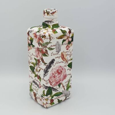Floral Decoupage Bottle, Upcycled Glass Bottles, Gifts -244